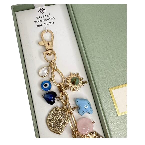 Atterri Bag Charm Stone Fresh Wate Pearl Religious Cross Evil Eye Key Ring New - Picture 2 of 6